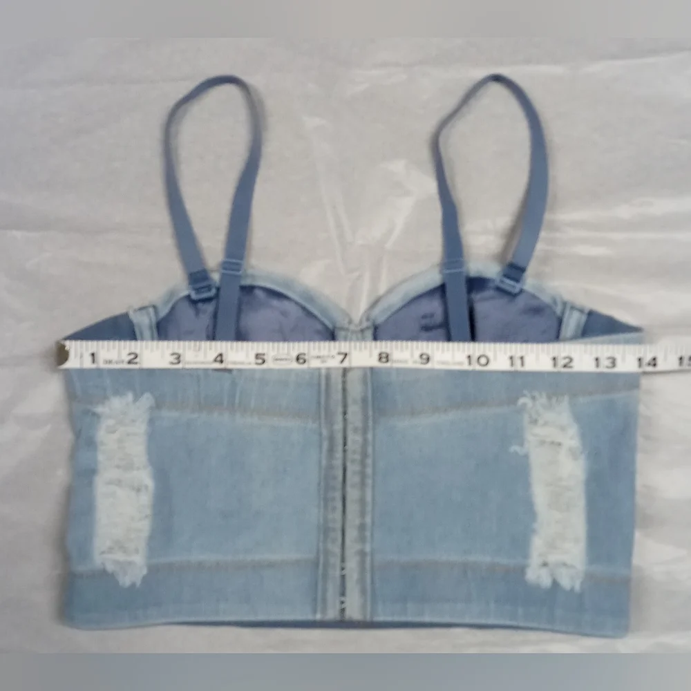 Denim Crop Corset Top Blue Jean Corset - Picture 8 of 9